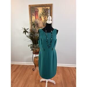 Tahari Arthur S. Levine Teal Green Sheath dress Sleeveless Full Zipper Back